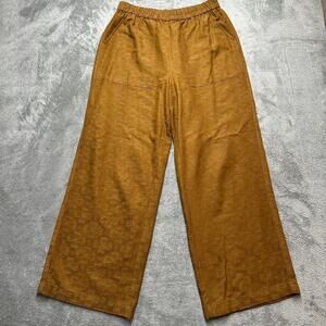 GUDRUN SJODEN Wide-Leg Pants Yellow Floral Print Cotton-Linen Blend Size M